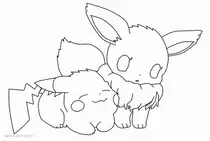 Kolorowanka pokemony, eevee i pikachu